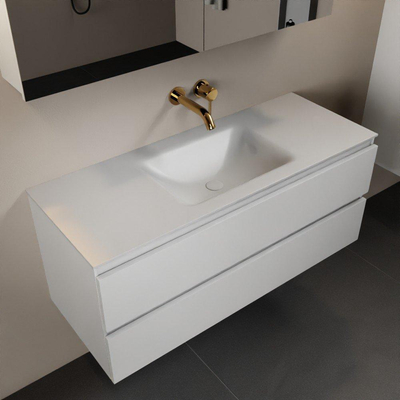 Mondiaz Aivy badmeubelset - 120x45x50cm - 0 kraangaten - 1 wasbak talc Solid surface - Midden - 2 lades - Met spiegelkast - MDF Talc