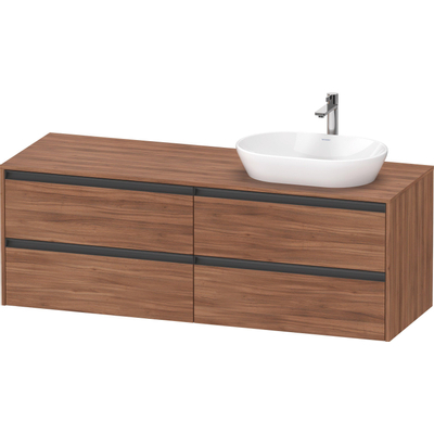 Duravit Ketho.2 Wastafelonderbouwkast - inclusief consoleplaat - met 4 laden - voor waskom rechts - 160x55x56.8cm - met handgrepen antraciet - noten mat
