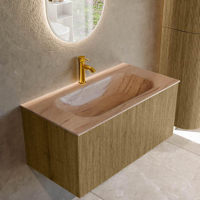 MONDIAZ KURVE-DLUX Meuble de salle de bains 90cm couleur Dusk avec 1 tiroir et 0 porte. Lavabo BIG SMALL Centre 1 trou de robinet Saba.