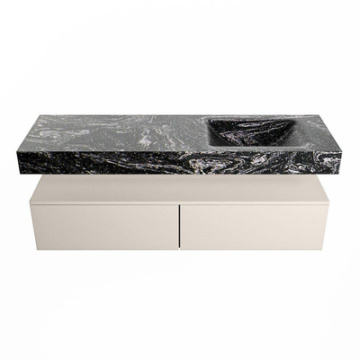 Mondiaz ALAN-DLUX Ensemble de meuble - 150cm - meuble Linen mat - 2 tiroirs - Lavabo Cloud Lava suspendu - vasque Droite - 0 trous de robinet