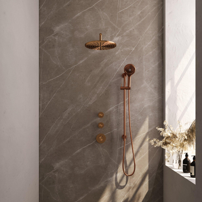 BRAUER Copper Edition inbouw regendoucheset – Ø30 cm hoofddouche – 40 cm gebogen wandarm – ronde handdouche – glijstang 70 cm