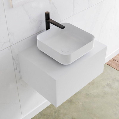 MONDIAZ LAGOM Badkamermeubelset - 60cm - 1 lade - waskom Binx - wasbak midden - 1 kraangat - Solid surface talc