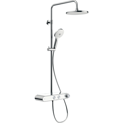 Duravit Shower Systems Douchesysteem - thermostatisch - HOH=15cm - hoofddouche ø23cm - 1 jet - handdouche rond - 3 jet - chroom/wit hoogglans