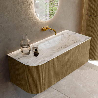 Mondiaz KURVE-DLUX Badkamermeubelset - 115x46x40cm - 1 lade - 1 deur - wastafel solid surface - rechts - zonder kraangat - Dusk