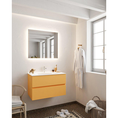 MONDIAZ VICA Badkamermeubelset - 80cm - 2 lades - wasbak Cloud midden - 1 kraangat - solid surface ocher