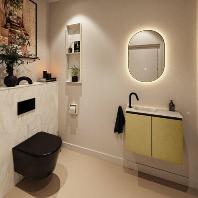 MONDIAZ TURE-DLUX Meuble toilette - 60cm - Oro - EDEN - vasque Ostra - position gauche - 1 trou de robinet