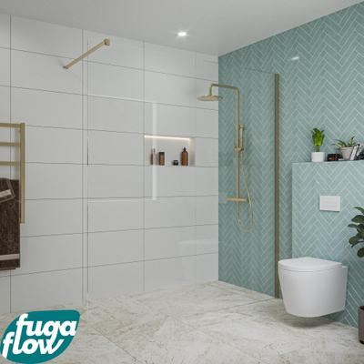 FugaFlow Eccelente Vetro inloopdouche badkamer - 180x200cm - helder glas - wandarm - geborsteld messing