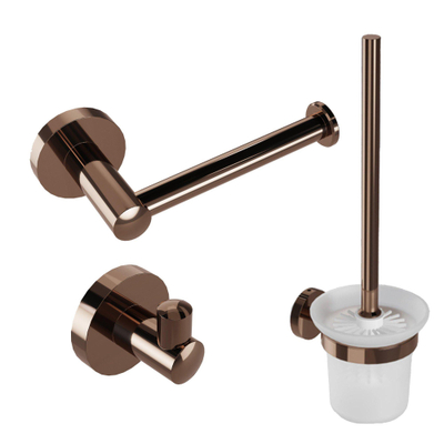 Fortifura Calvi Toiletset - toiletborstelhouder - open - handdoekhaak - toiletrolhouder - zonder klep - geborsteld koper