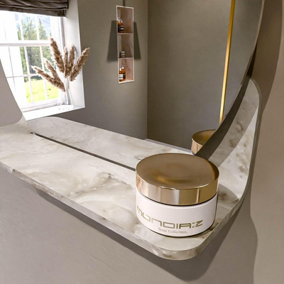 Mondiaz SPOT miroir – Ø 40 cm – avec tablette – Frappe (marbre beige)