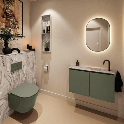 MONDIAZ TURE-DLUX Meuble toilette - 80cm - Army - EDEN - vasque Glace - position droite - 1 trou de robinet