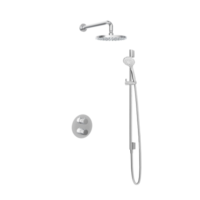 Hotbath Buddy IBS Ensemble de douche pluie - inverseur 2 voies - bras mural 35 cm - douche de tête ronde 20 cm - douchette 3 jets - barre de douche - chrome