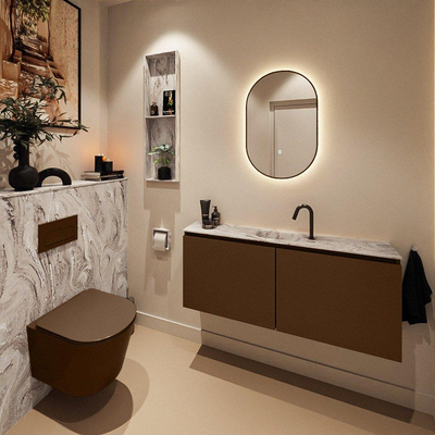 MONDIAZ TURE-DLUX Meuble toilette - 120cm - Rust - EDEN - vasque Glace - position centrale - 1 trou de robinet