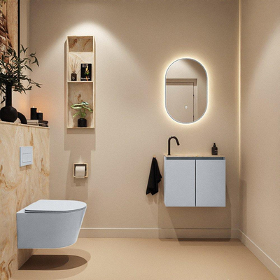 MONDIAZ TURE-DLUX Meuble toilette - 60cm - Clay - EDEN - vasque Frappe - position gauche - 1 trou de robinet