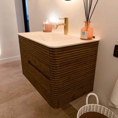 Mondiaz CIRO-DLUX Badkamermeubelset - 80x45x50cm - Solid surface wastafel Meli - 1 wasbak Midden - 1 kraangat - 2 lades - Dusk
