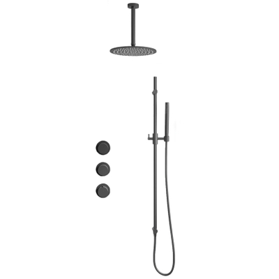 Fortifura Nebbio Regendoucheset - inbouwkraan - inbouwdeel - glijstang - doucheslang glad - staafhanddouche - 20cm plafondarm - ronde hoofddouche - PVD - geborsteld gunmetal (antraciet)
