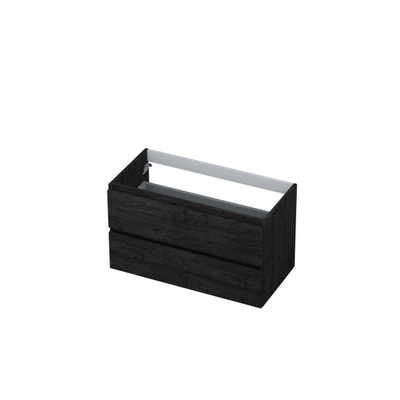 INK Wastafelonderkast - 90x45x52cm - 2 lades - greeploos - met houten keerlijst - MFC - Houtskool eiken