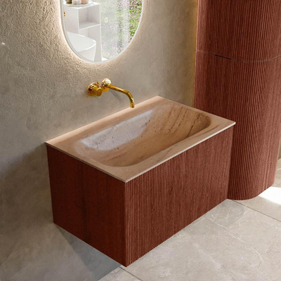 MONDIAZ KURVE-DLUX Meuble de salle de bains 70 cm couleur Ruby avec 1 tiroir et 0 porte. Lavabo BIG SMALL Central sans trou de robinet Saba.