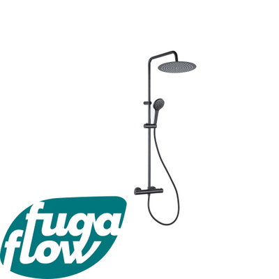 FugaFlow Efficiente Sobrado ensemble de douche à effet pluie avec thermostat douche de tête 30cm douchette à main 3 positions noir 110cm