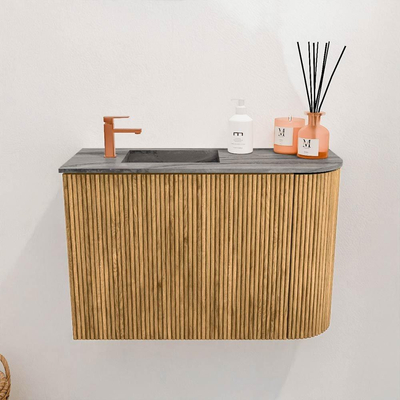 Mondiaz JOYA-DLUX 61.6cm toiletmeubel - ronding rechts kleur Oak - Wastafel FAYE positie Links 1 kraangat kleur Sombra.