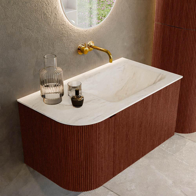 Mondiaz KURVE-DLUX Ensemble de meubles de salle de bains - 85x46x40cm - 1 tiroir - 1 porte - lavabo solid surface - droit - sans trou de robinet - Ruby