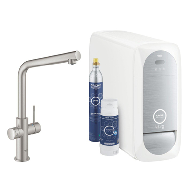 Grohe Blue Home Keukenkraan - L-Uitloop - 1-gats - filterfunctie - plat licht en bruisend water - Supersteel (RVS)