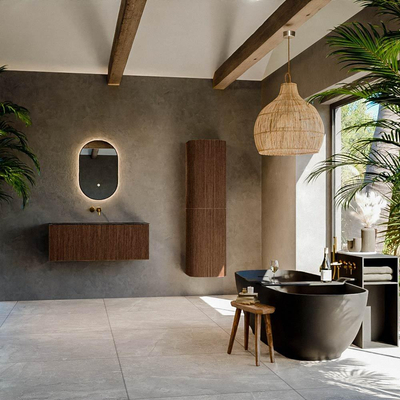 MONDIAZ KURVE-DLUX Meuble de salle de bains 110 cm couleur Walnut avec 1 tiroir. Lavabo BIG MEDIUM centré sans trou de robinet couleur Lava.