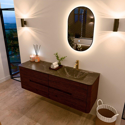 Mondiaz CIRO-DLUX Badkamermeubelset - 150x45x50cm - Solid surface wastafel Lava - 1 wasbak Rechts - 1 kraangat - 4 lades - Ruby