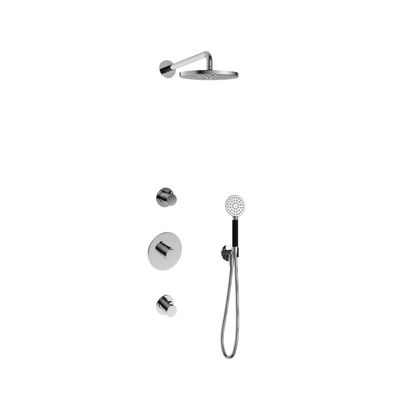 Hotbath Cobber IBS20 Ensemble de douche de tête encastré - bras de douche mural 35 cm - douche de tête ronde 20 cm - douchette à main 3 jets - chrome