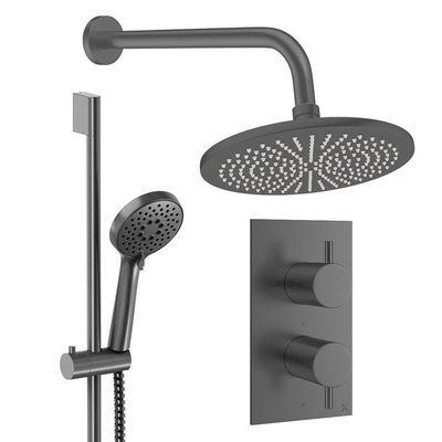 Crosswater MPRO Ensemble de douche de tête encastré - 2 poignées - pomme de douche 30 cm - douchette à main - barre de douche - bras mural - gunmetal