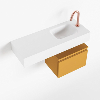 MONDIAZ ANDOR Meuble WC - 80x30x30cm - 1 trou de robinet - 1 tiroir - ocre mat - vasque à droite - Solid surface - Blanc