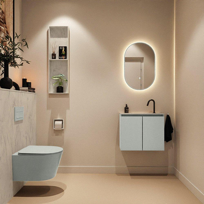 MONDIAZ TURE-DLUX Meuble toilette - 60cm - Greey - EDEN - vasque Opalo - position centrale - 1 trou de robinet