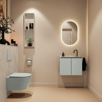 MONDIAZ TURE-DLUX meuble WC 60 cm Greey. EDEN lavabo Opalo position milieu. Avec 1 trou de robinet.