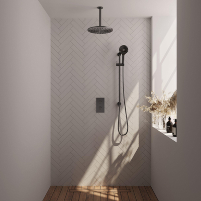 Brauer Gunmetal Edition Ensemble de douche de tête encastré - douche de tête 30 cm - 2 fonctions - barre de douche - incluant partie encastrée - douchette ronde 3 jets - PVD - gunmetal brossé