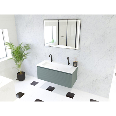 HR Matrix ensemble meuble de salle de bain 3d 100cm 1 tiroir sans poignée avec bandeau de poignée couleur pétrole mat avec lavabo fin 2 trous de robinetterie blanc