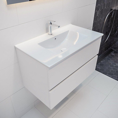 Mondiaz VICA Meuble Talc avec 2 tiroirs 80x50x45cm vasque lavabo Denia centre 1 trou de robinet