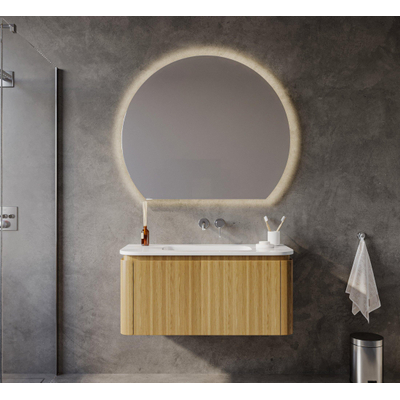 Royal Plaza Terra Badkamermeubelset - 100x47x46cm - keramische wastafel wit glans - 1 wasbak - zonder kraangat - 2 lades - sandwood (licht eiken)