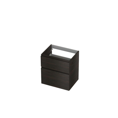 INK Wastafelonderkast - 60x45x65cm - 2 lades - greeploos - met houten keerlijst - MFC - Intens eiken