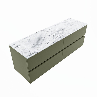 MONDIAZ VICA-DLUX Ensemble meuble de salle de bains - 150cm - meuble bas army - 4 tiroirs - lavabo encastré cloud à gauche - sans trous de robinetterie - version haute 60cm - glace