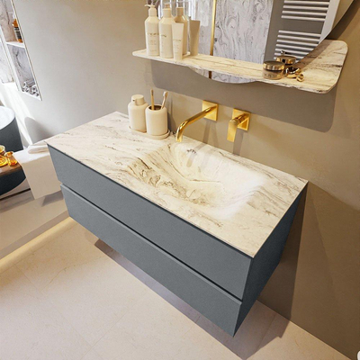 MONDIAZ VICA-DLUX Ensemble meuble de salle de bains - 110cm - sous-meuble plata - 2 tiroirs - lavabo encastré cloud à droite - sans perçages de robinet - version hauteur 60cm - glace