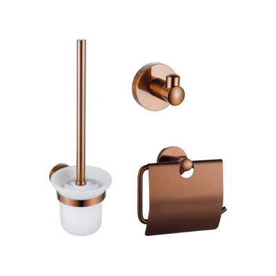 FugaFlow Eccelente Ensemble d’accessoires WC - porte-rouleau de papier toilette avec couvercle - brosse WC - crochet à serviette - cuivre brossé PVD (Cuivre)