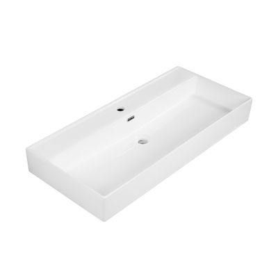 Saniclass Levina Meubelwastafel - 100.5x47x12cm - overloop - 1 wasbak - 1 kraangat - keramiek - wit glans