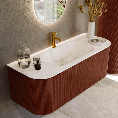 Mondiaz KURVE-DLUX Ensemble de meuble de salle de bains - 120x46x40cm - 1 tiroir - 2 portes - lavabo solid surface - central - 1 trou de robinet - Ruby