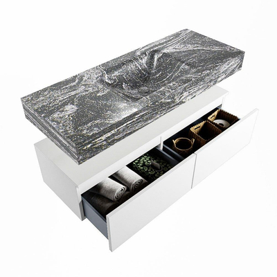 Mondiaz ALAN-DLUX Ensemble de meuble - 120cm - meuble Talc mat - 2 tiroirs - Lavabo Cloud Lava suspendu - vasque Centre - 1 trou de robinet