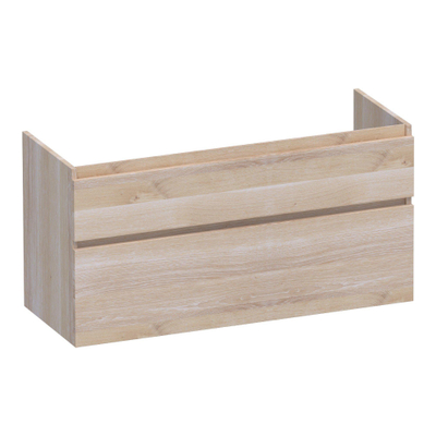 BRAUER Delight wastafelonderkast - 120x46x60cm - 2 softclose lades - greeploos - 2 sifon uitsparingen - massief eiken - lamellen eiken wit