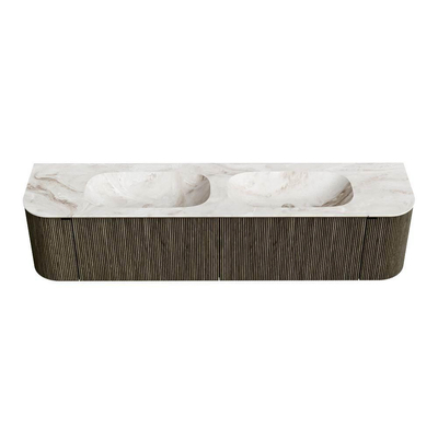 Mondiaz KURVE-DLUX Badkamermeubelset - 190x46x40cm - 2 lade - 2 deuren - wastafel solid surface - dubbel - 2 kraangaten - Shadow