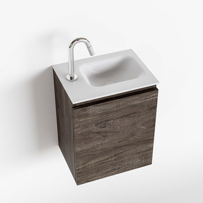 Mondiaz OLAN Meuble lave-mains 40x30x40cm 1 trou de robinet 1 tiroir Dark brown mat avec lavabo LEX Droite Solid Surface Blanc