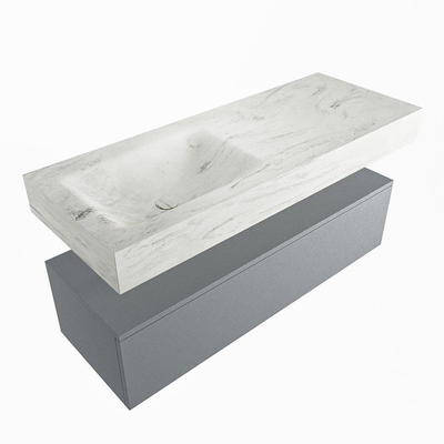 Mondiaz ALAN-DLUX Ensemble de meuble - 120cm - meuble Plata mat - 1 tiroir - Lavabo Cloud Opalo suspendu - vasque Gauche - 1 trou de robinet