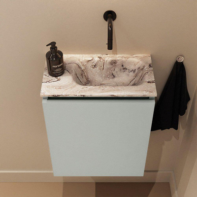 MONDIAZ TURE-DLUX meuble WC 40 cm Greey. Lavabo EDEN Glace position à droite. Sans trou de robinet.