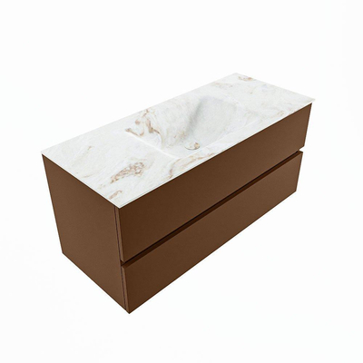 MONDIAZ VICA-DLUX Ensemble meuble de salle de bains - 110cm - meuble bas rust - 2 tiroirs - vasque encastrée cloud au milieu - 1 trou de robinet - version haute 60cm - frappe