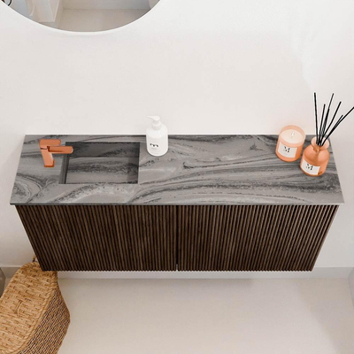 Mondiaz JOYA-DLUX 90cm toiletmeubel - kleur Walnut - Wastafel FAYE positie Links 1 kraangat kleur Sombra.